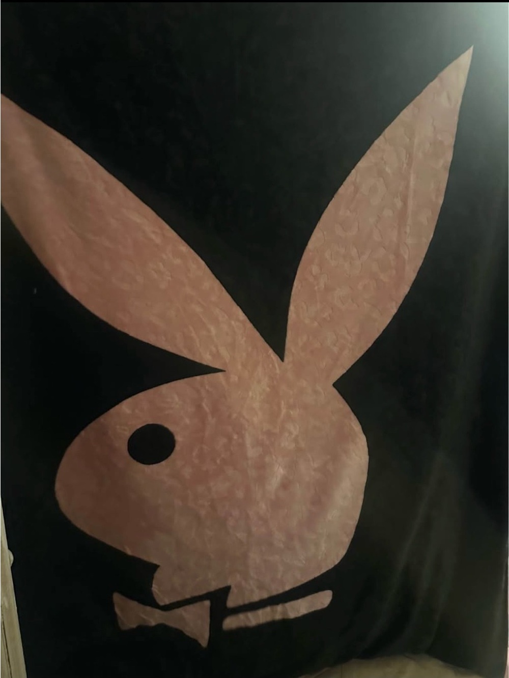 PLAYBOY Black Throw with Large Pink Bunny Motif